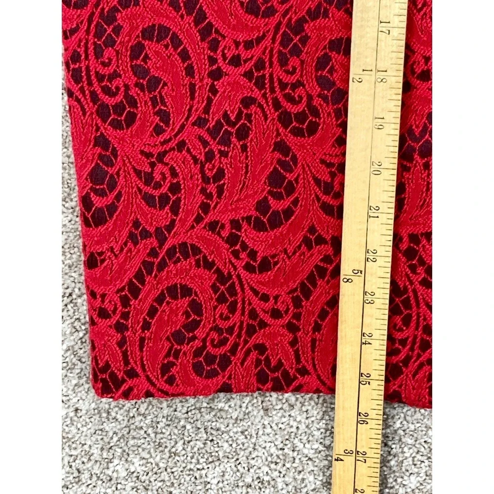 Magaschoni Lace Scroll Pencil Skirt Women 12 Red Black Dark Academia Office Chic